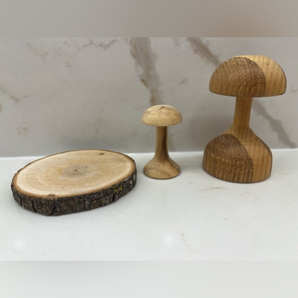 Vintage Wooden Mushrooms on Wooden Base Likely Hobbyist - Picture 2 of 5